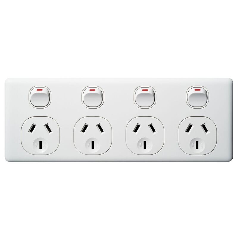 VX Classic Four Gang Horizontal Power Outlet 250v 10a