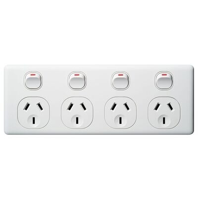 VX Classic Four Gang Horizontal Power Outlet 250v 10a