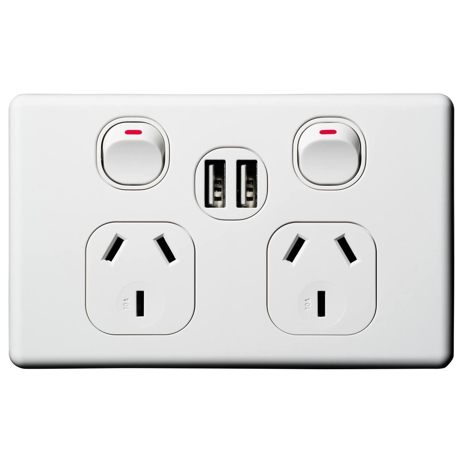 VX Classic Double Power Outlet 250v & 2 X 2.1a USB Outlet