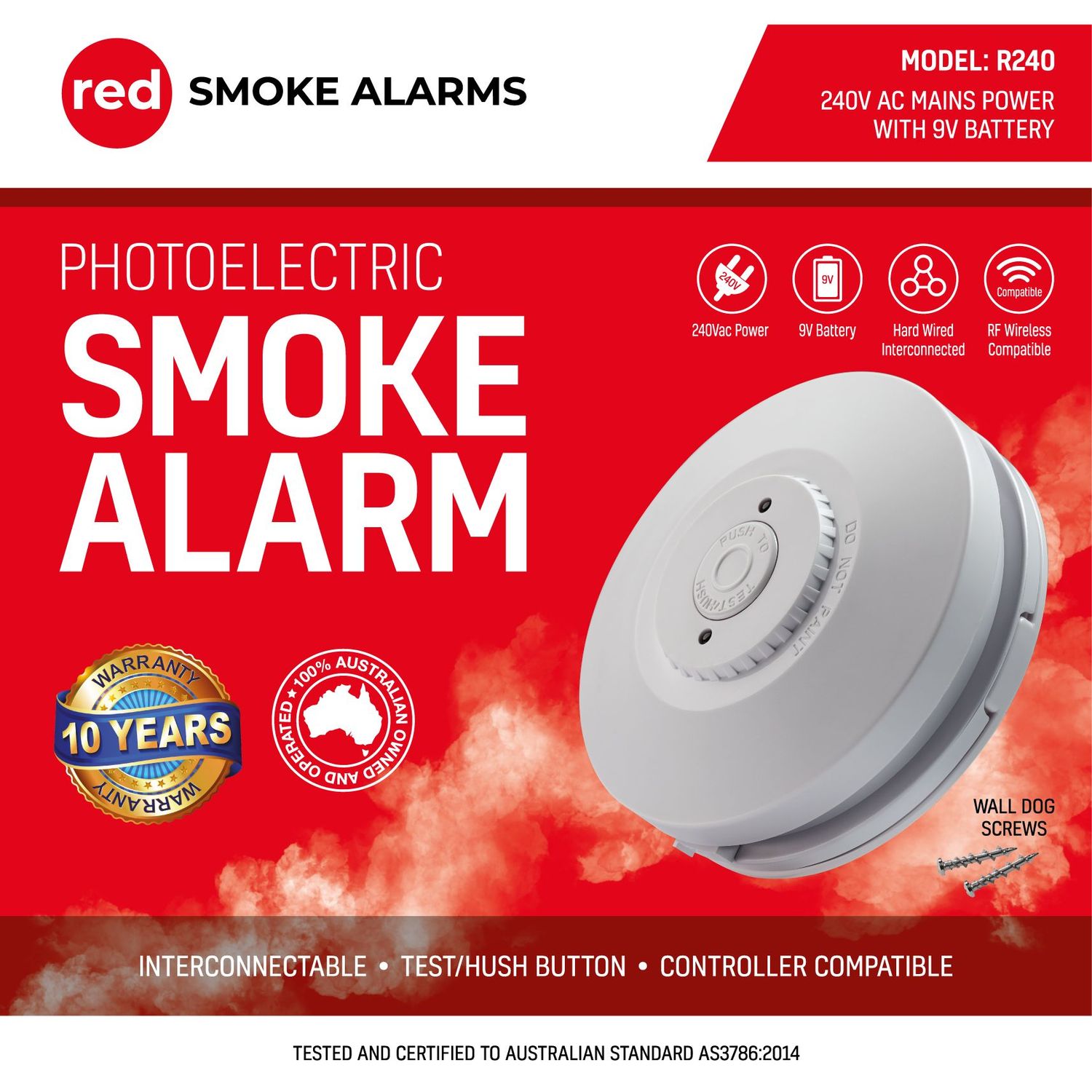 Red Smoke Alarms R240rc | Photoelectric Smoke Alarm 240v | 10
Year Lithium Battery | Interconnectable