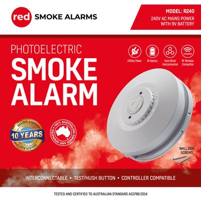 Red Smoke Alarms R240rc | Photoelectric Smoke Alarm 240v | 10
Year Lithium Battery | Interconnectable