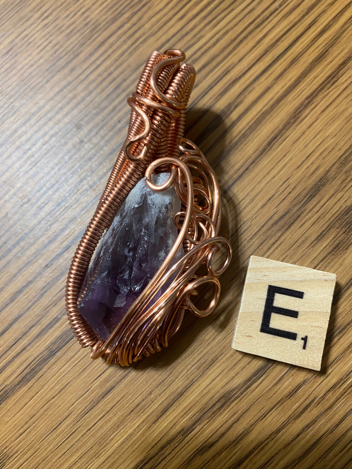 Amethyst Curl Wrap Copper Pendant