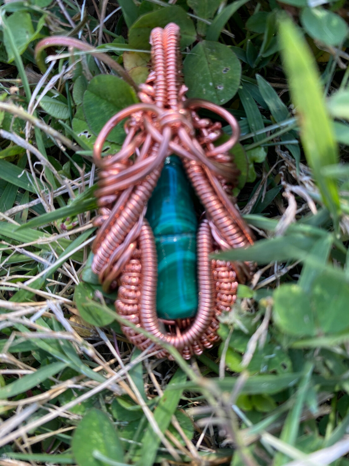 Malachite Bamboo Carving/ Bead Pendant