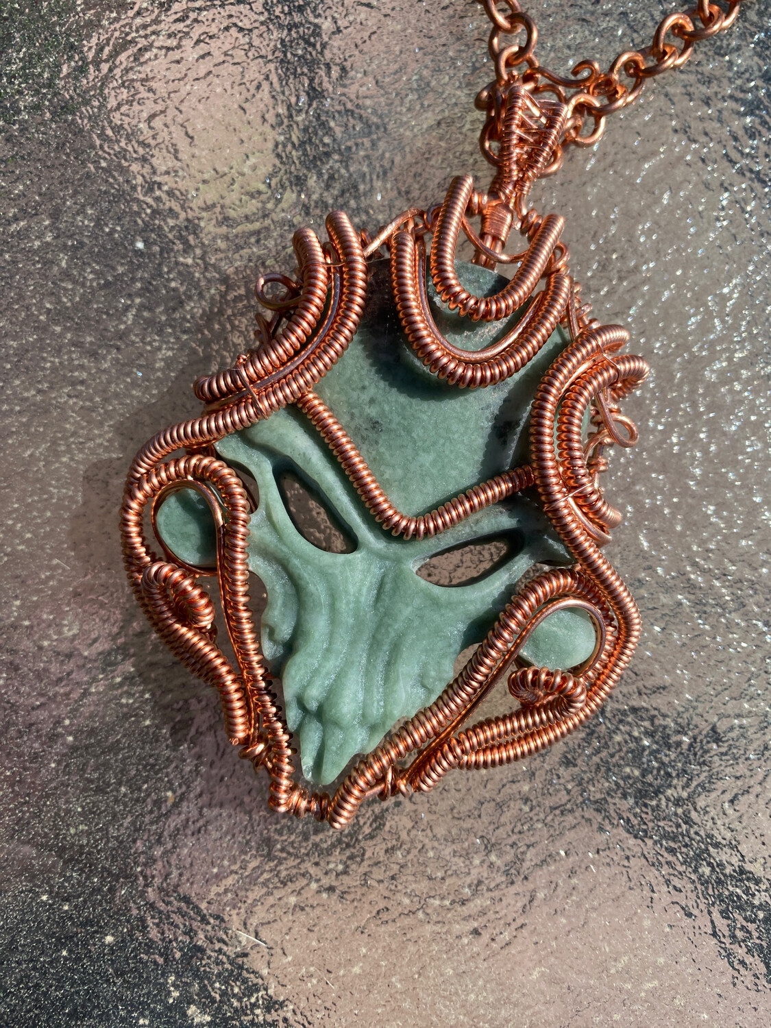Large Green Jade Skull Pendant With Necklace