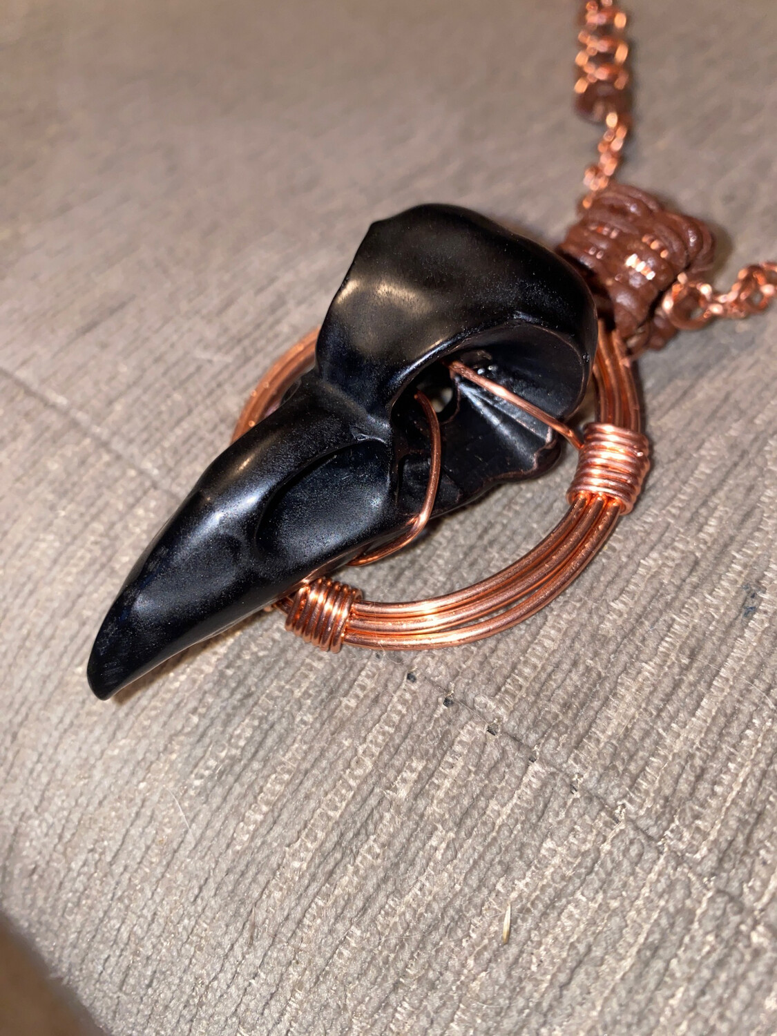 Black Obsidian Raven Skull Pendant