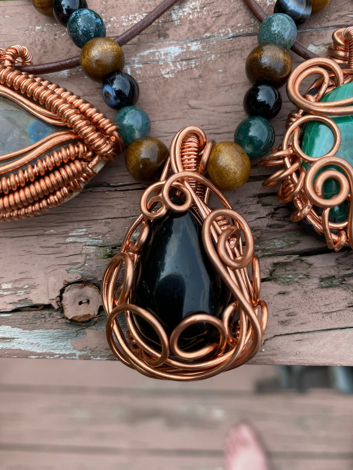 Black Obsidian Pendant With Crystal Necklace