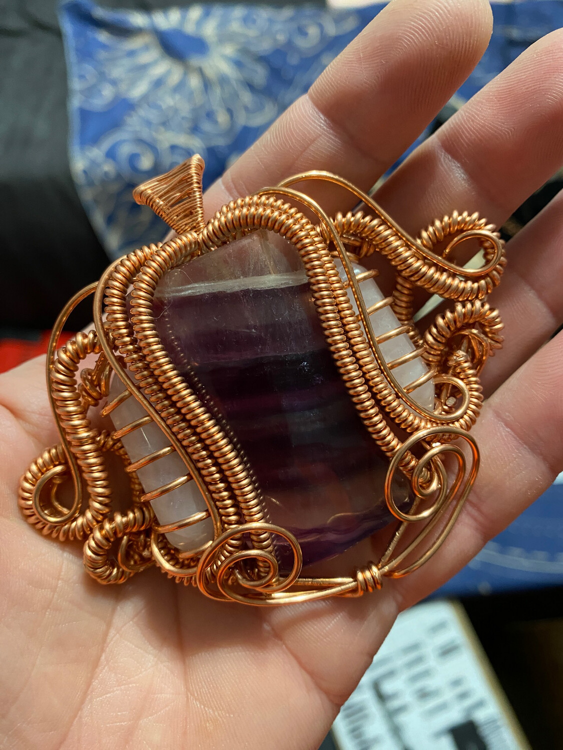 Giant Fluorite And Rose Quartz Pendant