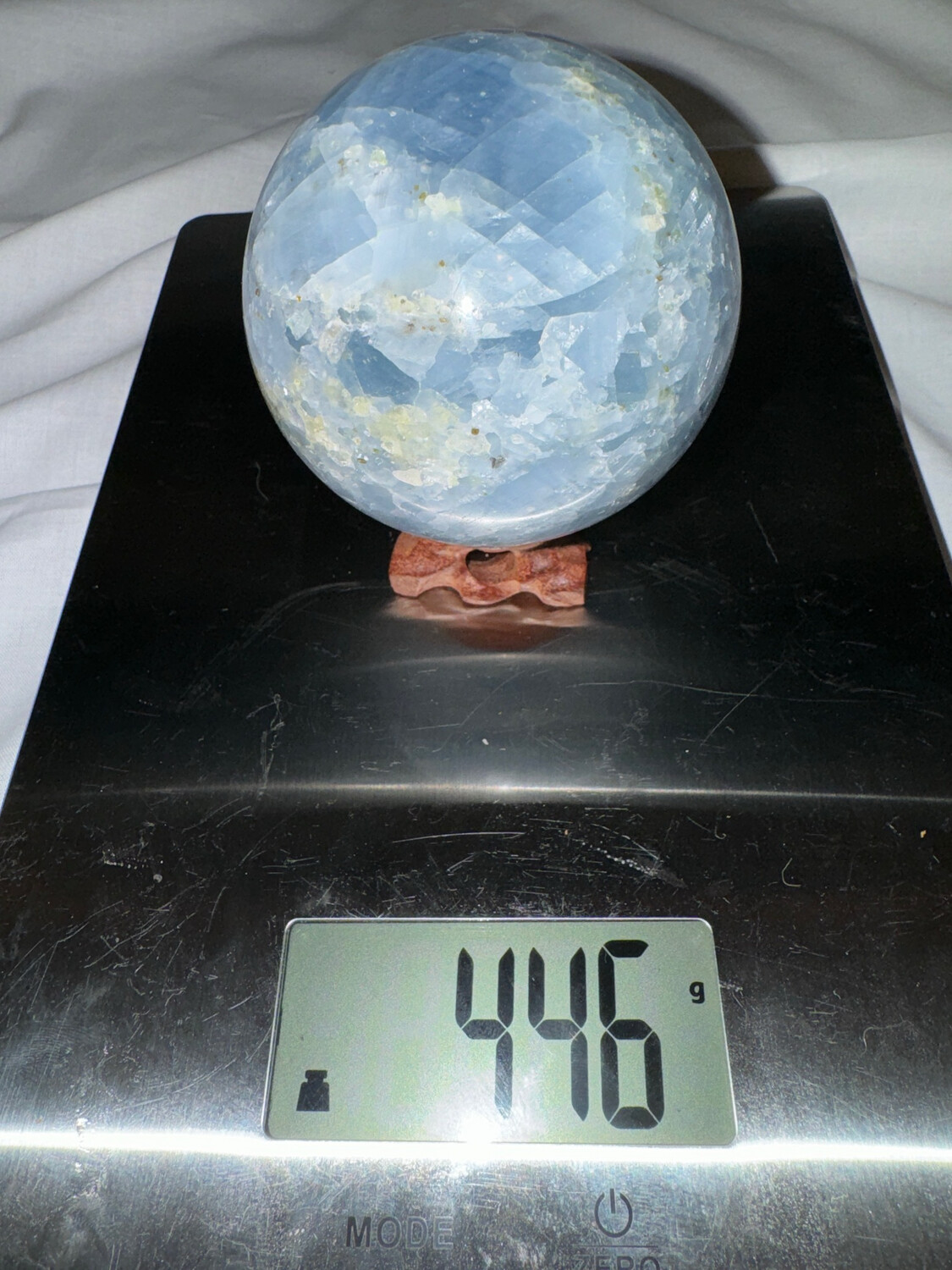 446g Celestite Sphere With Stand