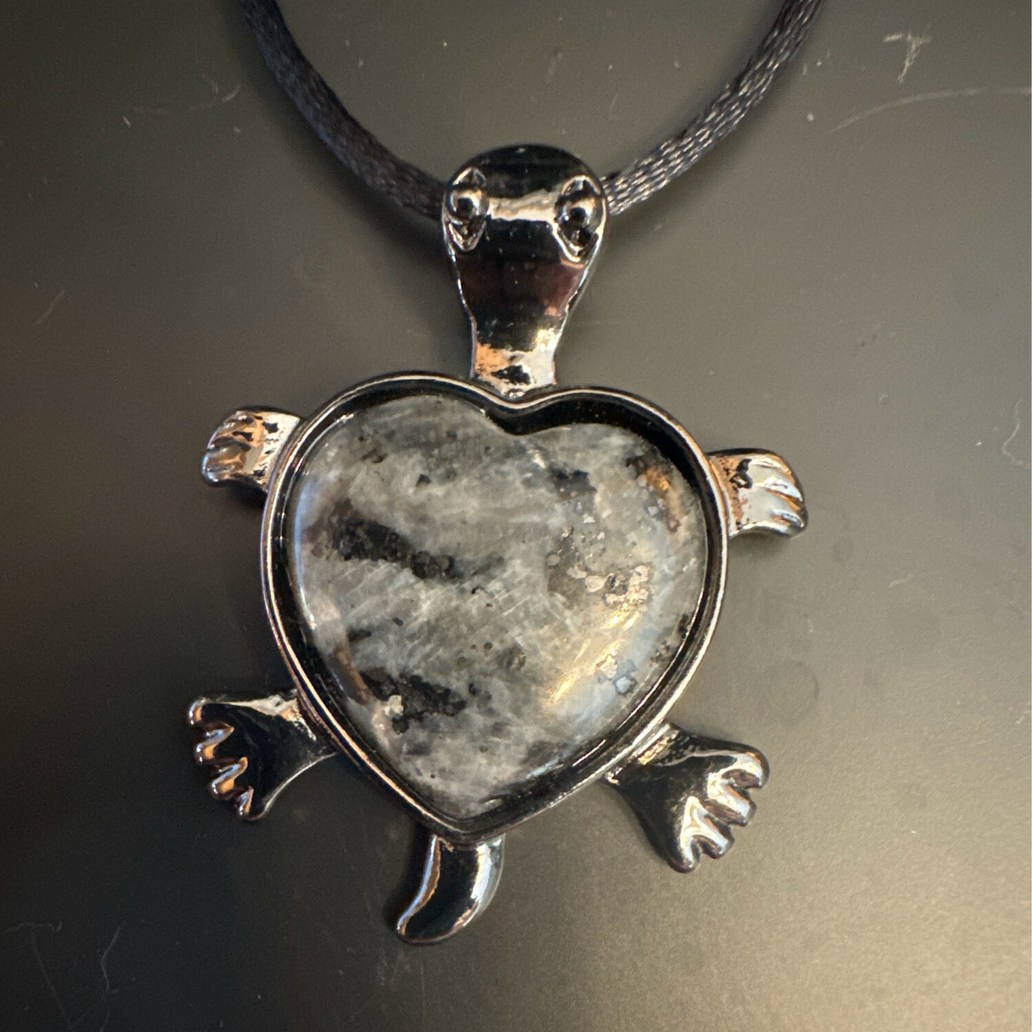 Larvakite Turtle Pendant