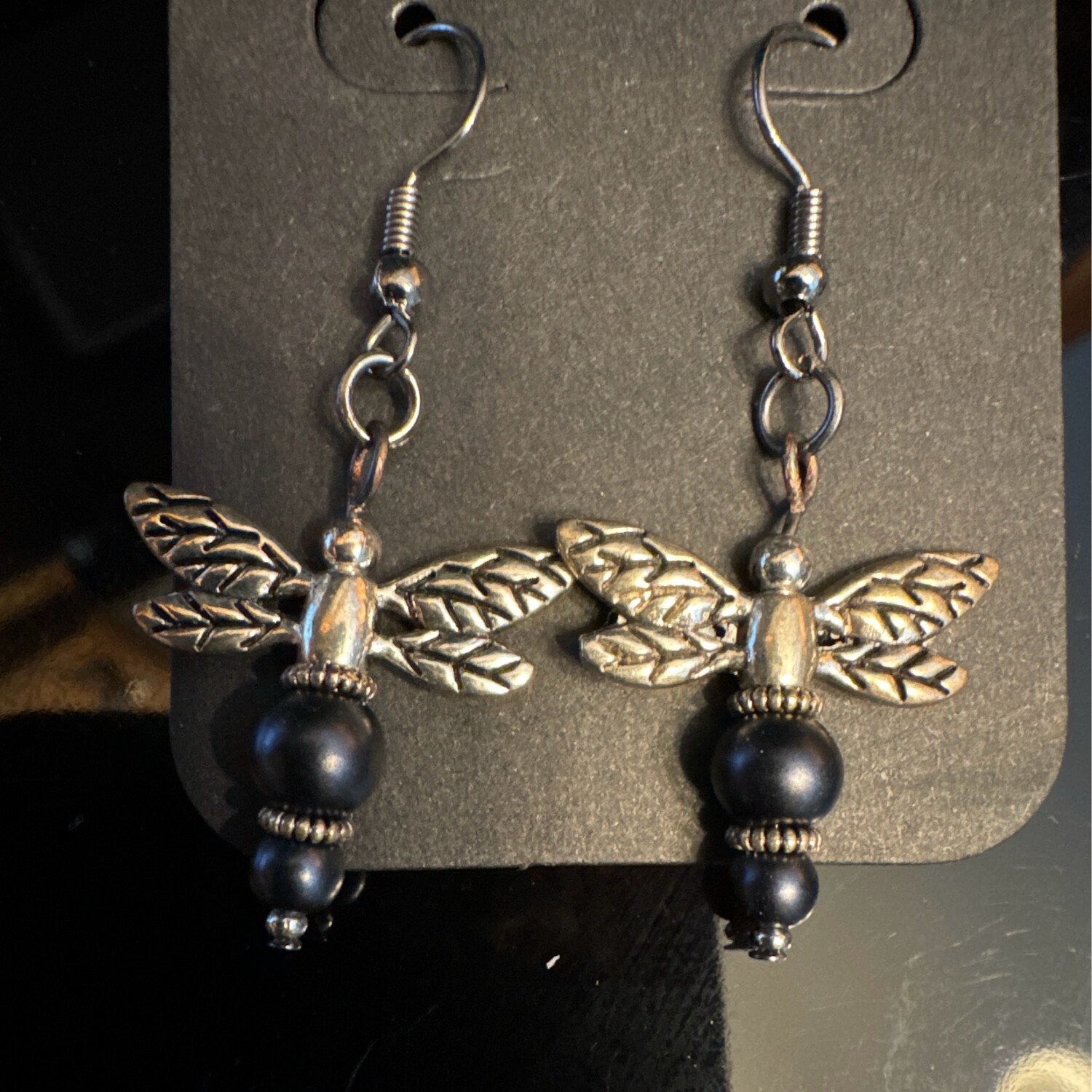 Black Obsidian Dragonfly Earrings
