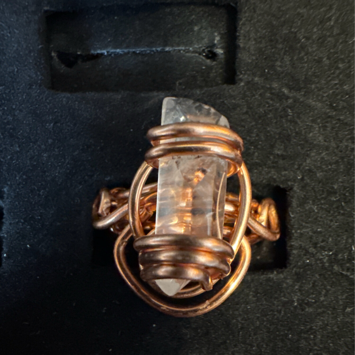 Clear Quartz Copper Ring Size 7.5