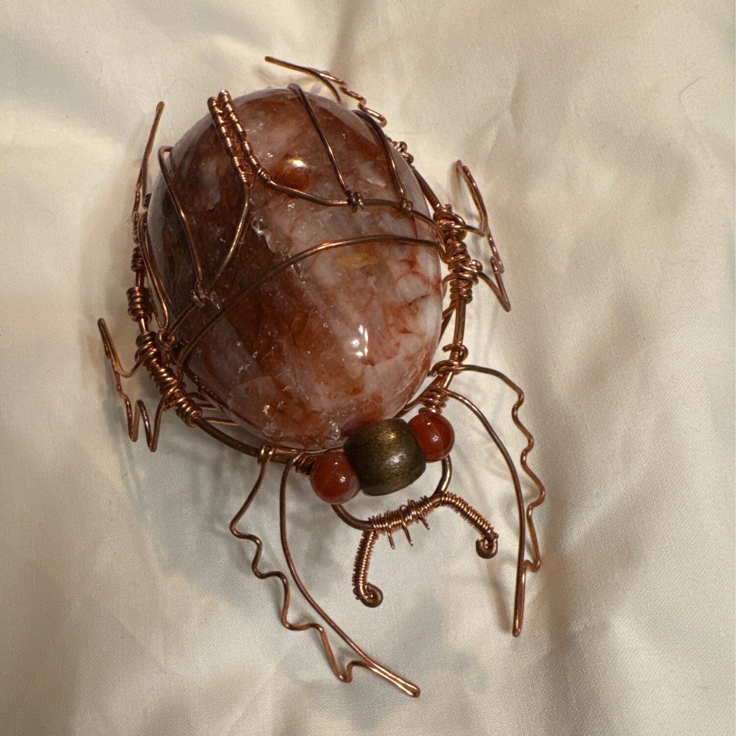 Fire Quartz Palm Stone Scarab Beetle