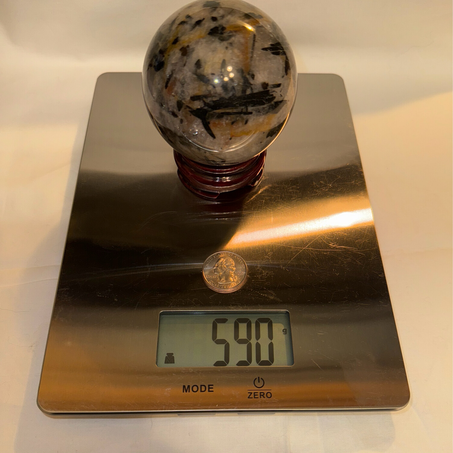 596g Quartz Sphere With Golden Healer And Black Tourmaline