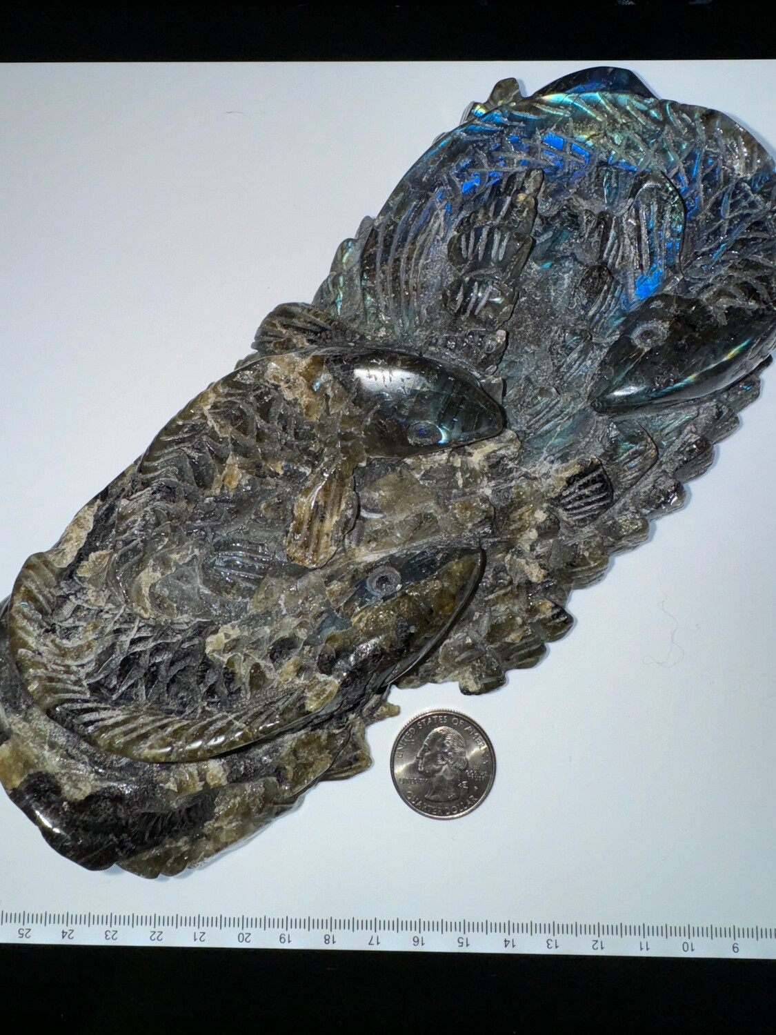 Labradorite Double Sided Fish Carving