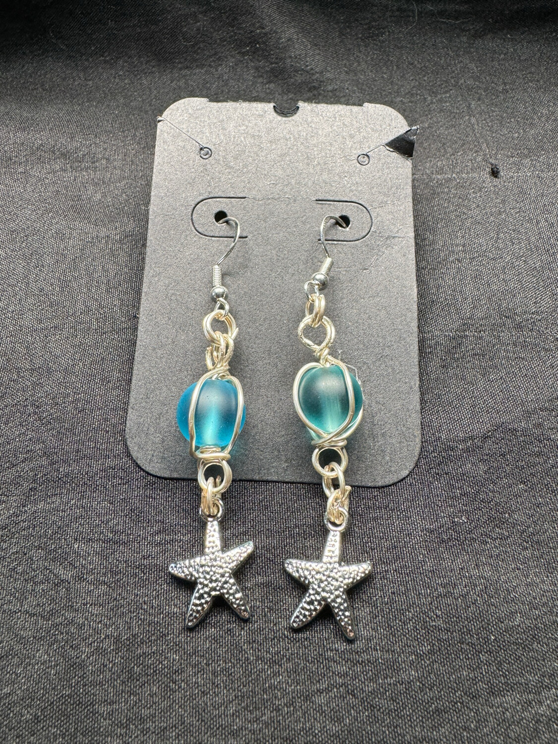 Blue Glass Starfish Earrings