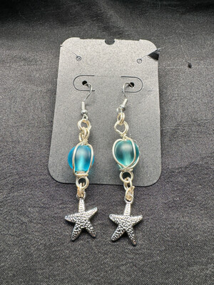 Blue Glass Starfish Earrings