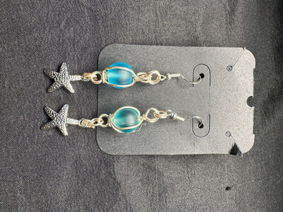 Blue Glass Starfish Earrings