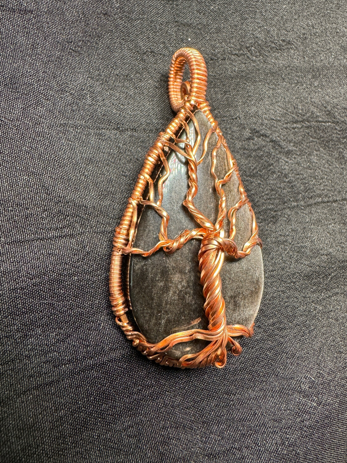 Silver Sheen Obsidian Tree Of Life Pendant