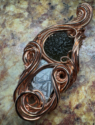 Moldavite And Scandinavian Meteorite Pendant