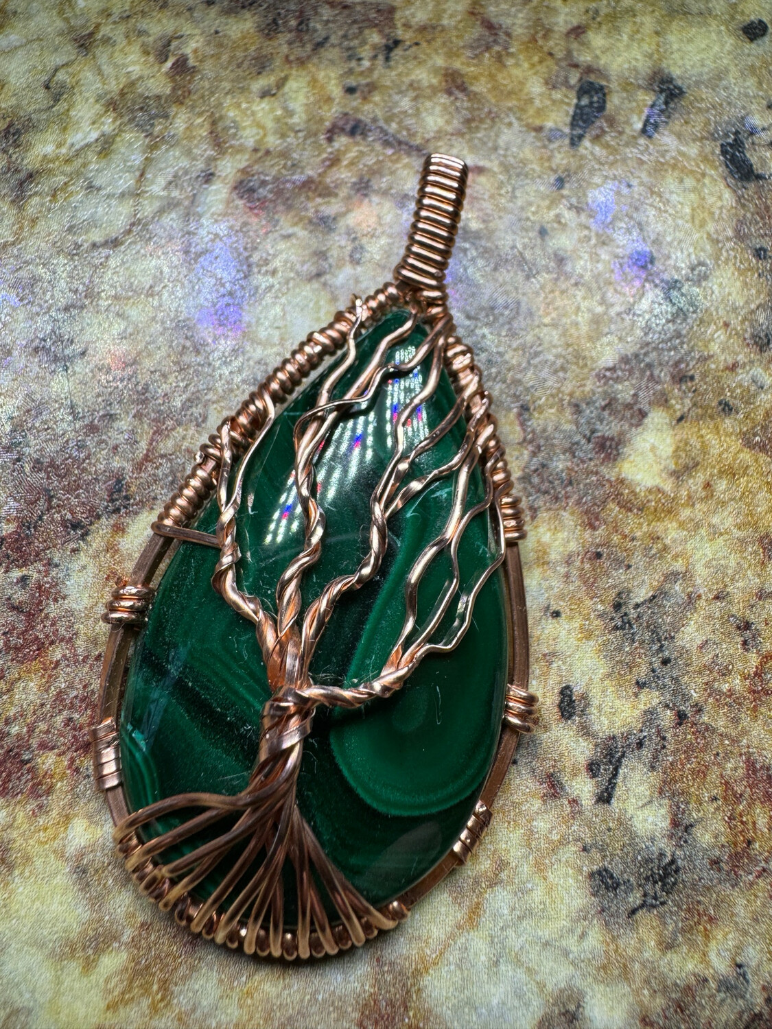 Dark Green Malachite Tree Of Life Pendant