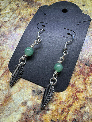 Feather And Green Adventurine Earrings