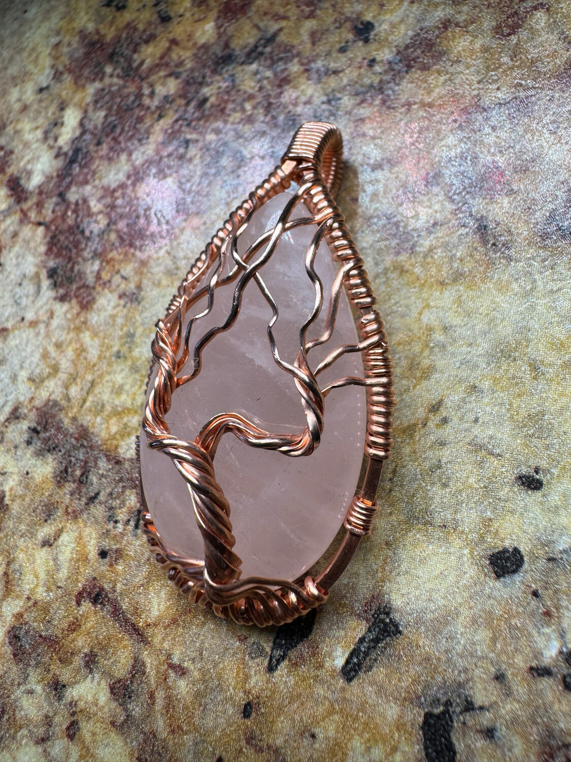Rose Quartz Tree Of Life Pendant