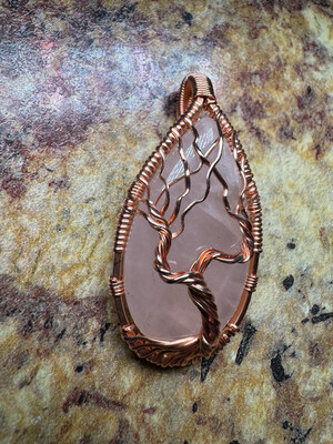 Rose Quartz Tree Of Life Pendant