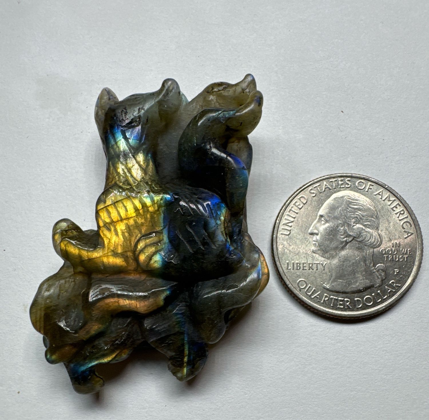 Labradorite 9 Tail Fox Carving Mini