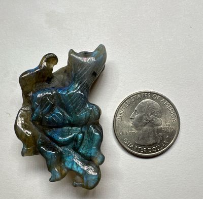 Labradorite 9 Tail Fox Carving Mini