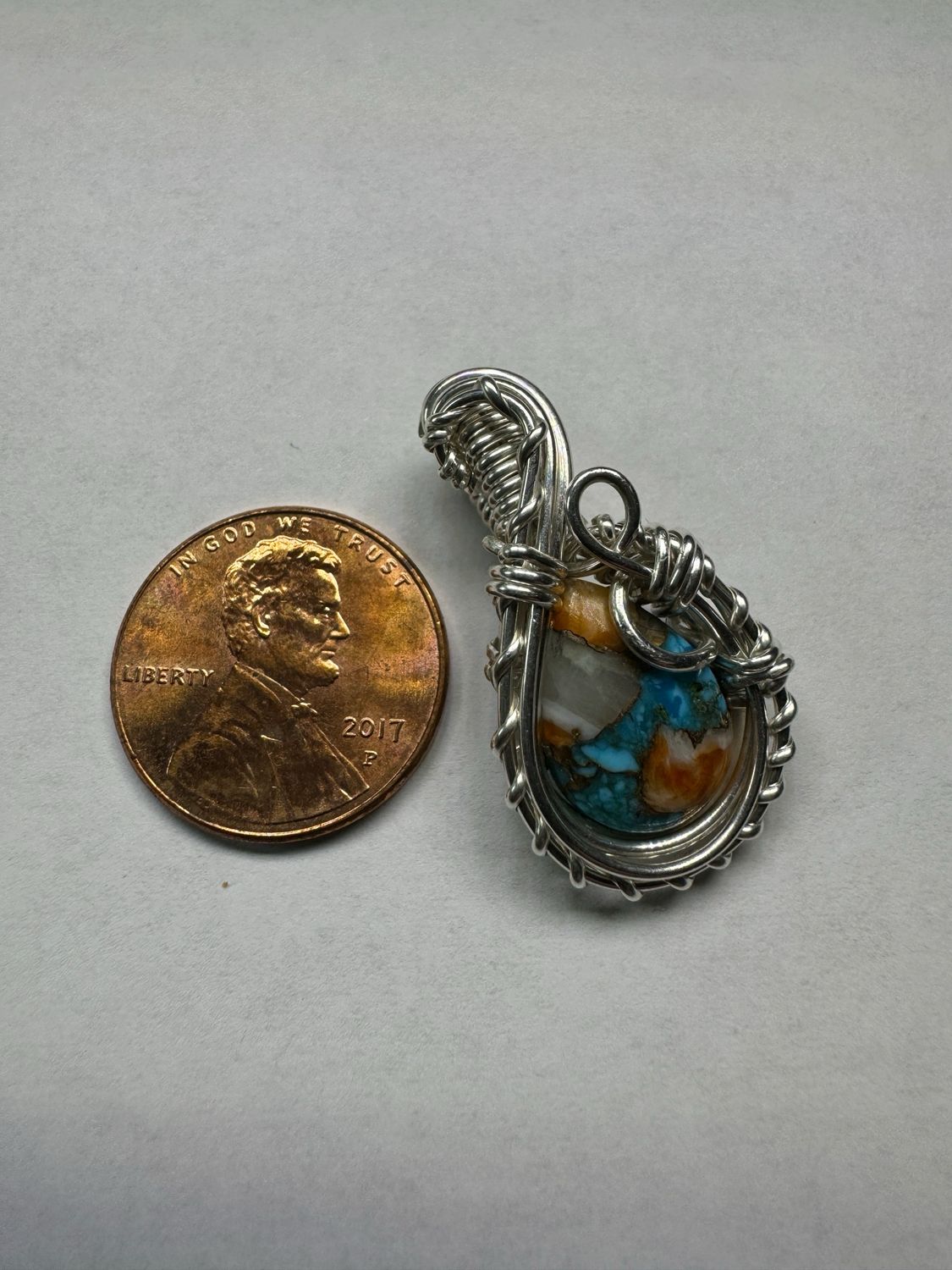 Oyster Copper Turquoise Mini Pendant In Sterling Silver