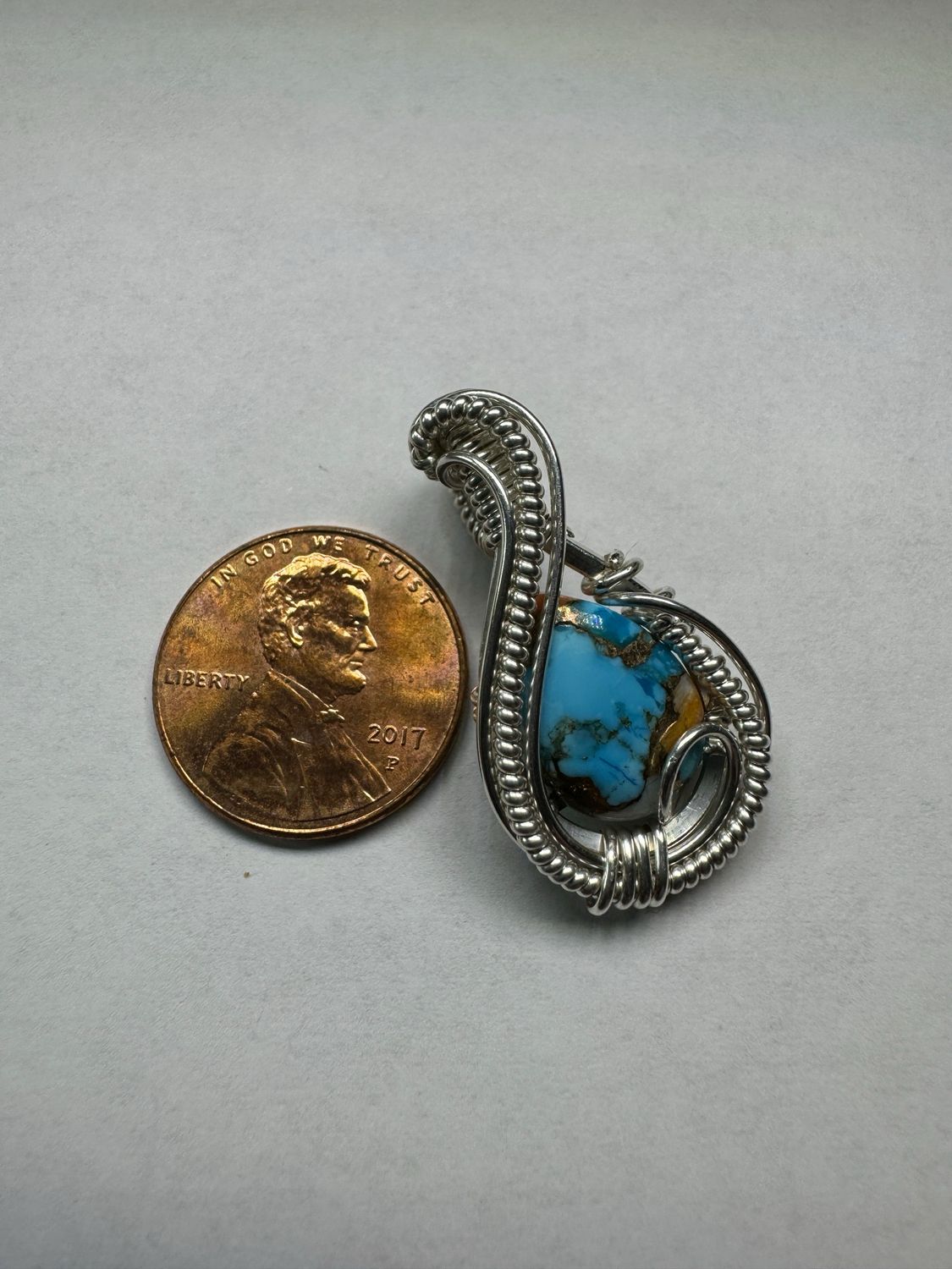 Oyster Copper Turquoise Mini Pendant In Sterling Silver
