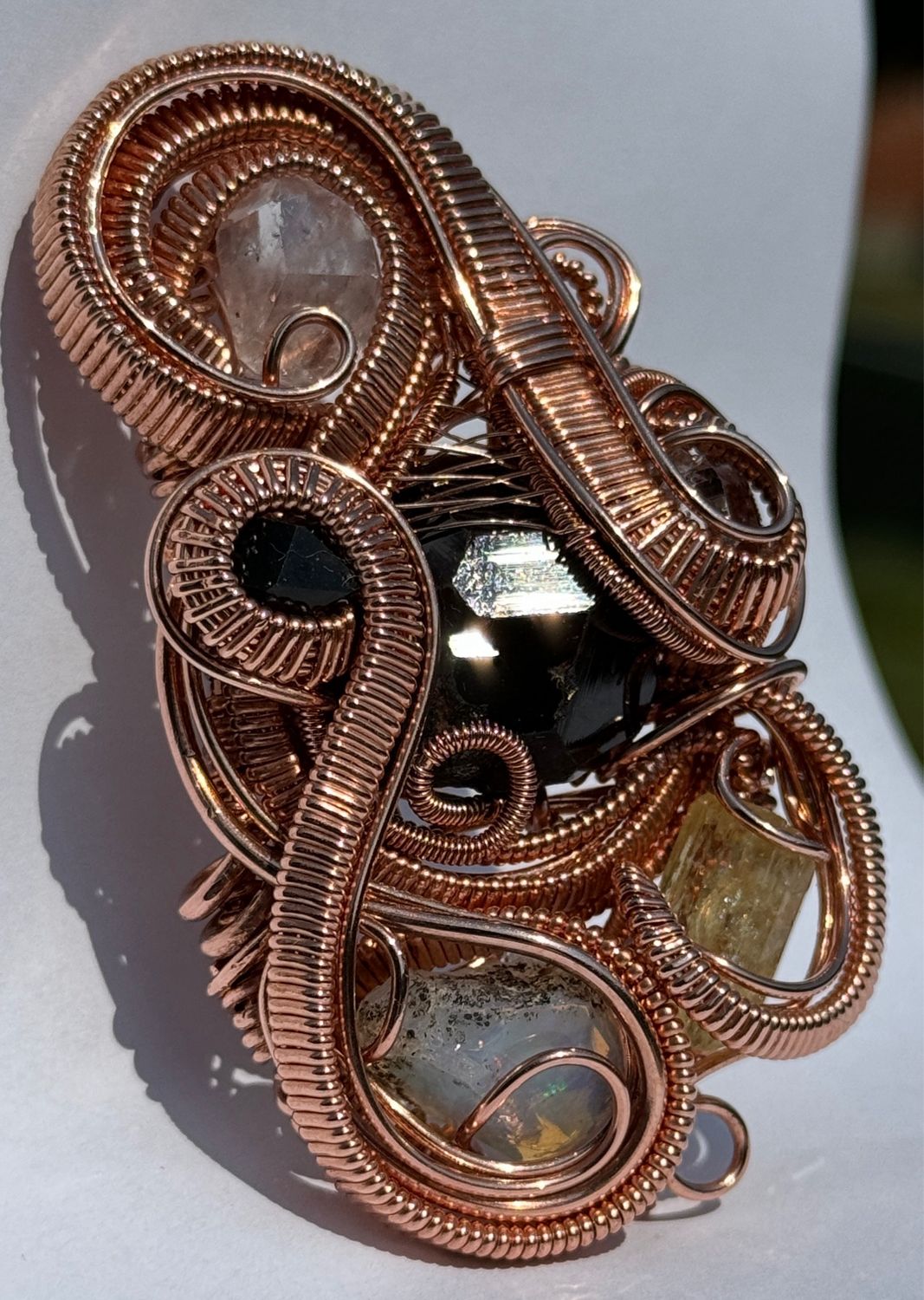 Nigerian Garnet, Herkimer Diamond, Opal, Yellow Tourmaline Pendant