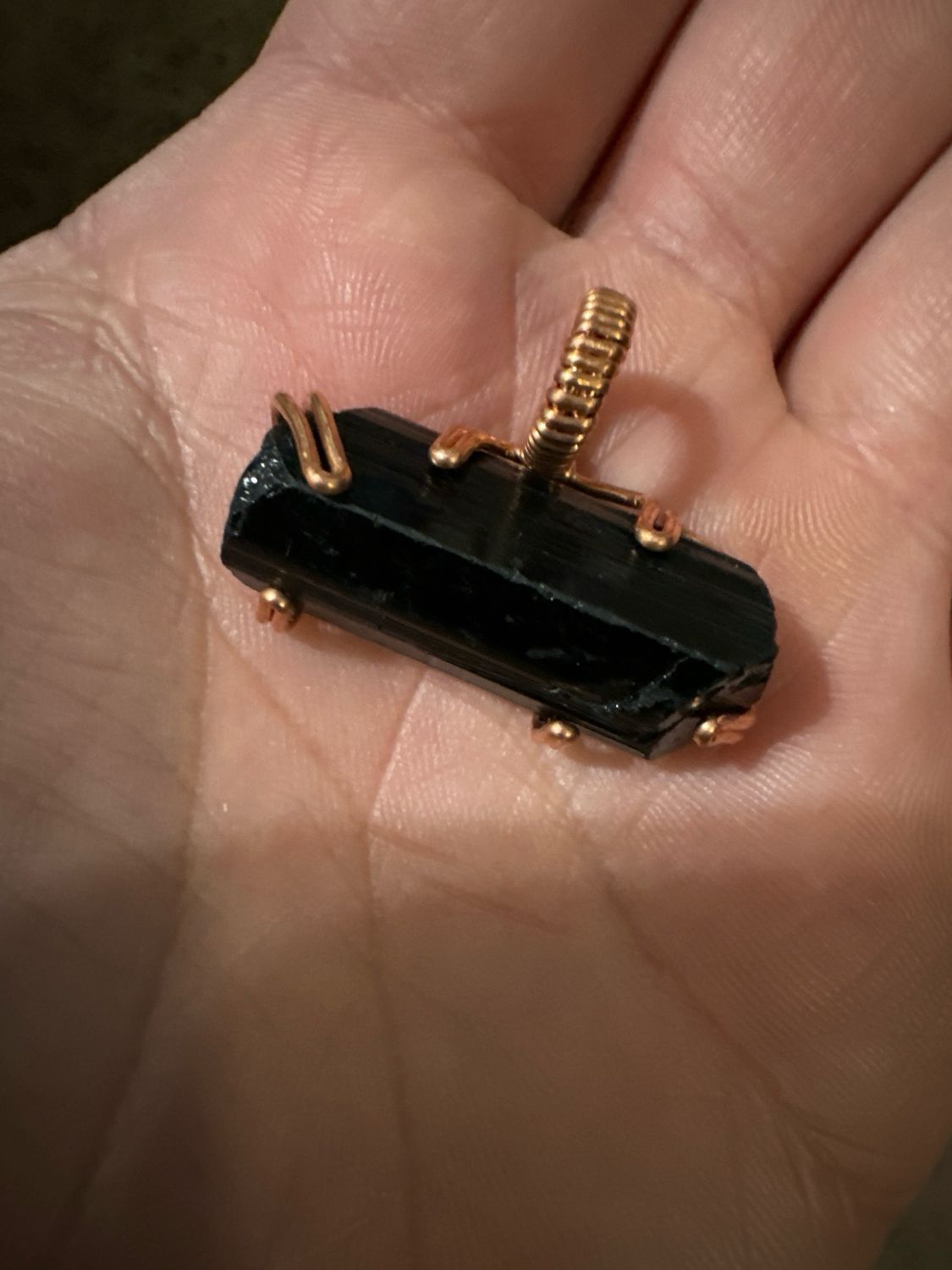 Black Tourmaline In Copper Pendant