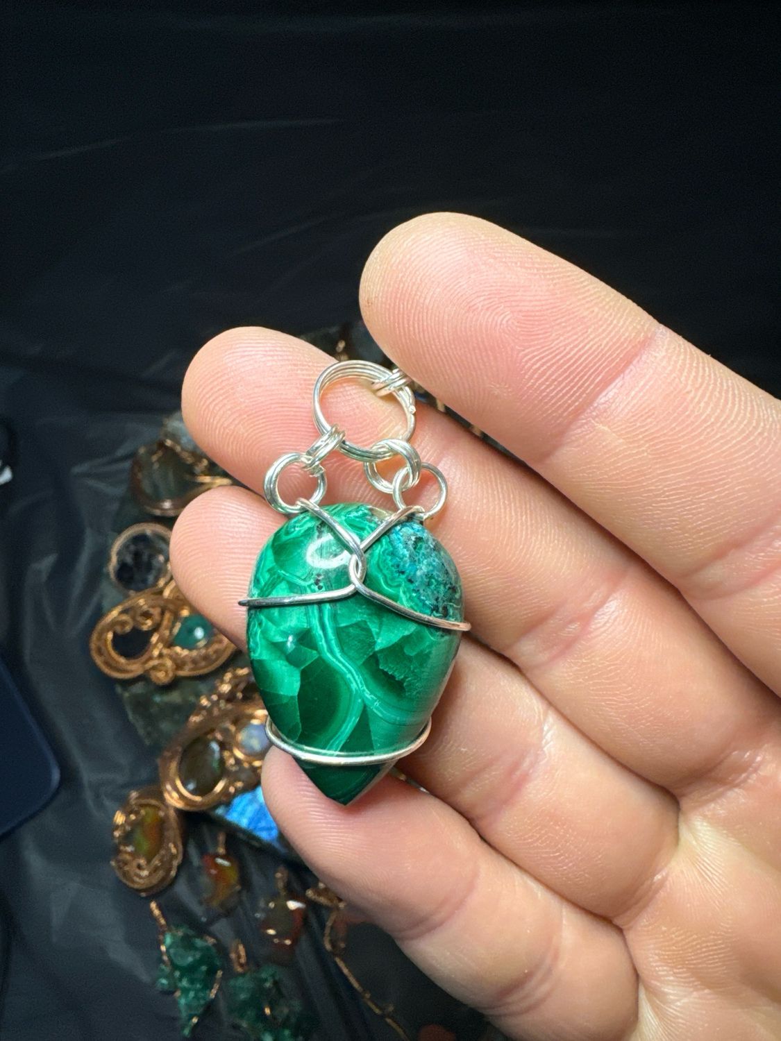 Malachite In Silver Jump Rings