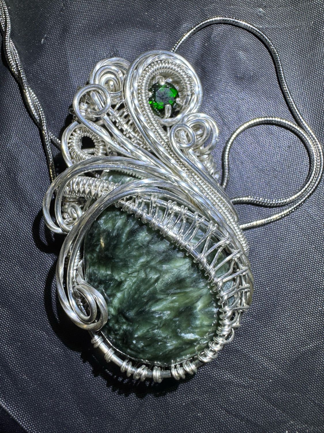 Seraphinite And emerald In .999 Fine Silver