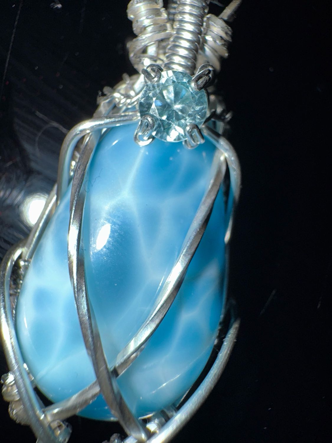 Eliseâ€™s Larimar W/ Aquamarine In Fine silver