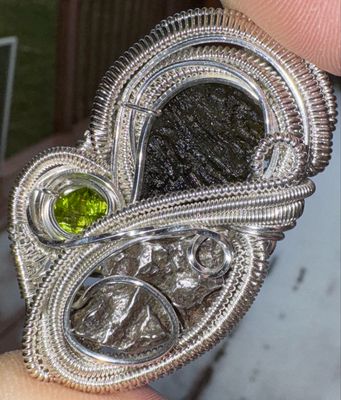 Moldavite, Peridot, Campo Del Cielo Meteorite In .999 Fine Silver