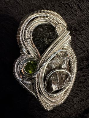 Moldavite, Peridot, Campo Del Cielo Meteorite In .999 Fine Silver