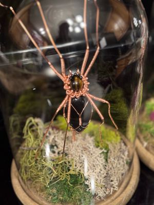Spider Sculpture With Rainbow Obsidian And Tiger Eye (large)