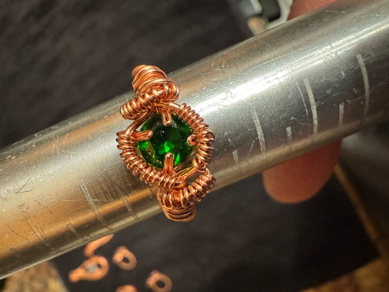 Emerald Copper Ring Size 8