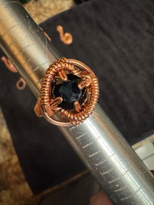 Black Obsidian Copper Ring Size  6