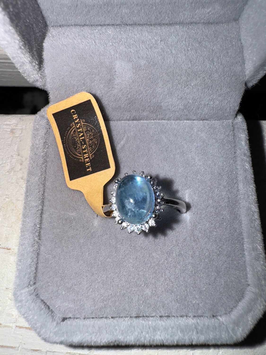 Aqua Marine Sterling Silver Adjustable Ring