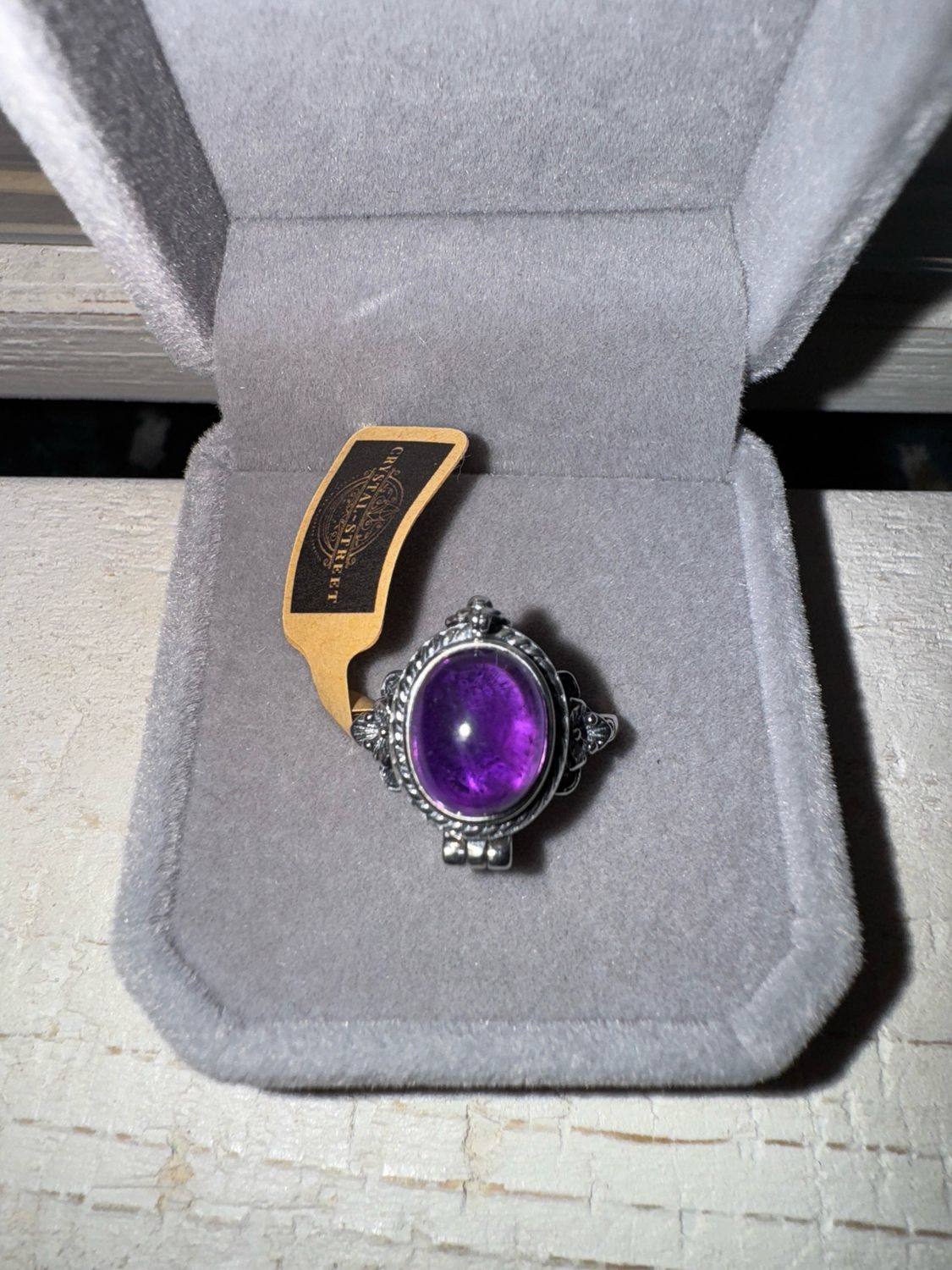 Amethyst Locket Sterling Silver Adjustable Ring