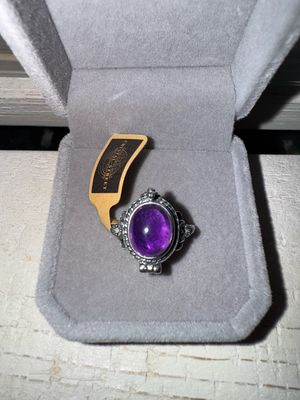 Amethyst Locket Sterling Silver Adjustable Ring