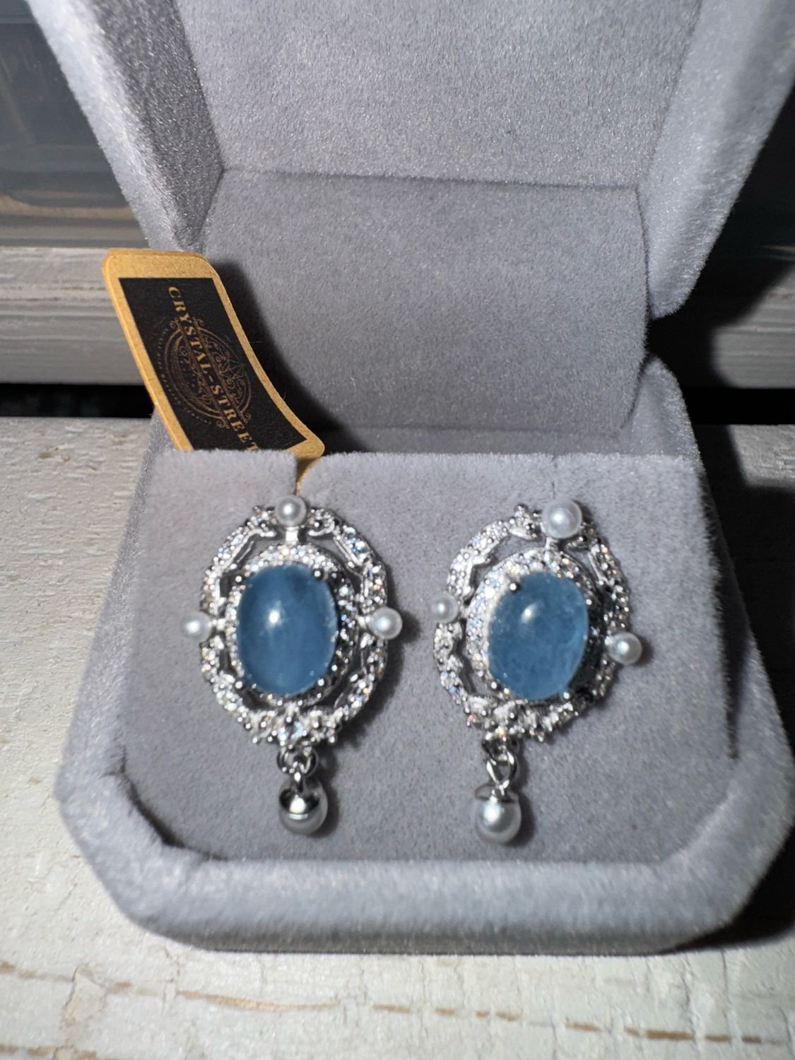 Aquamarine And Pearl Sterling Silver Earrings