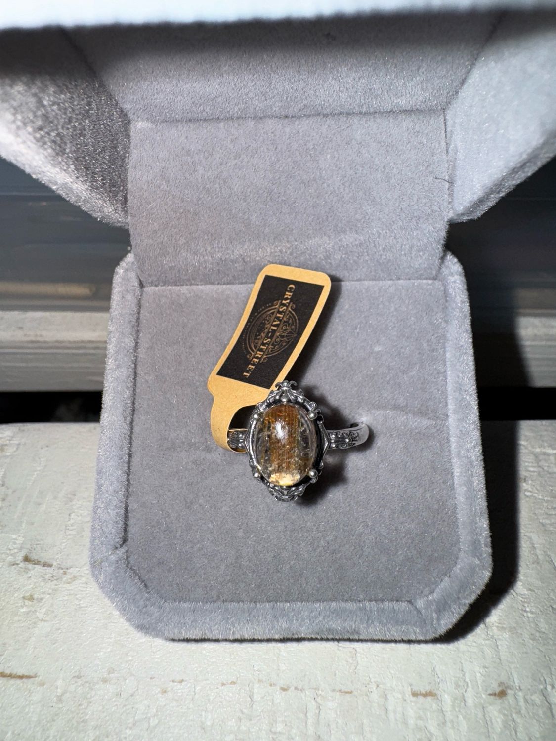 Gold Rutile Quartz Sterling Silver Adjustable Ring
