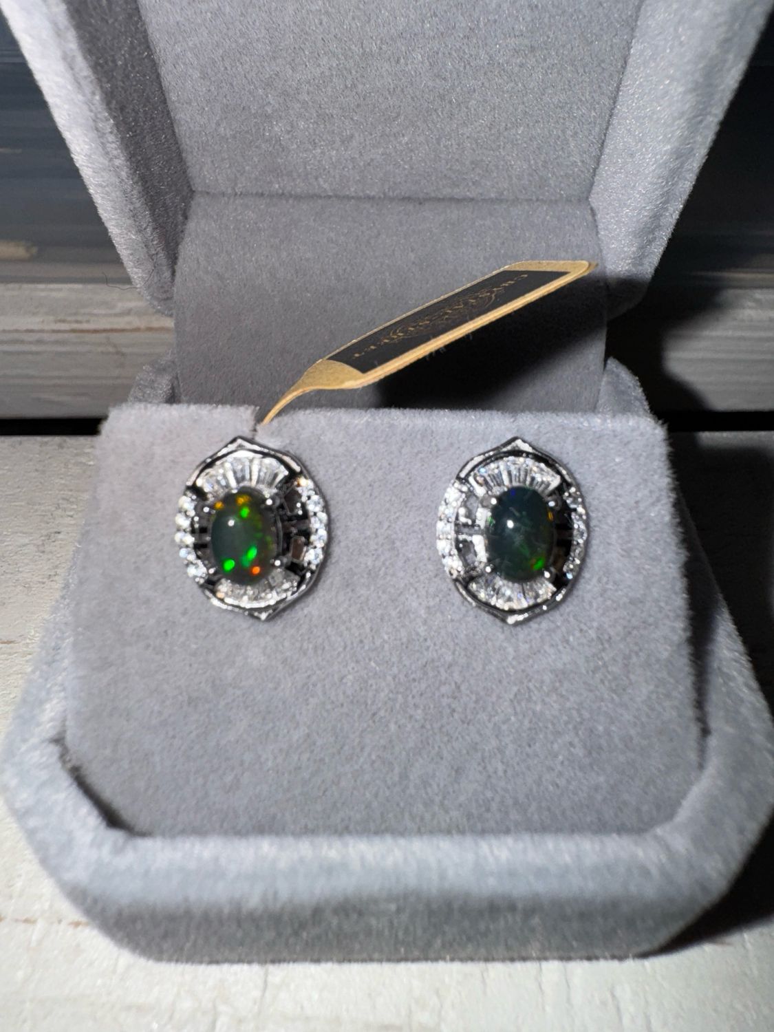 Black Fire Opal Sterling Silver Earrings