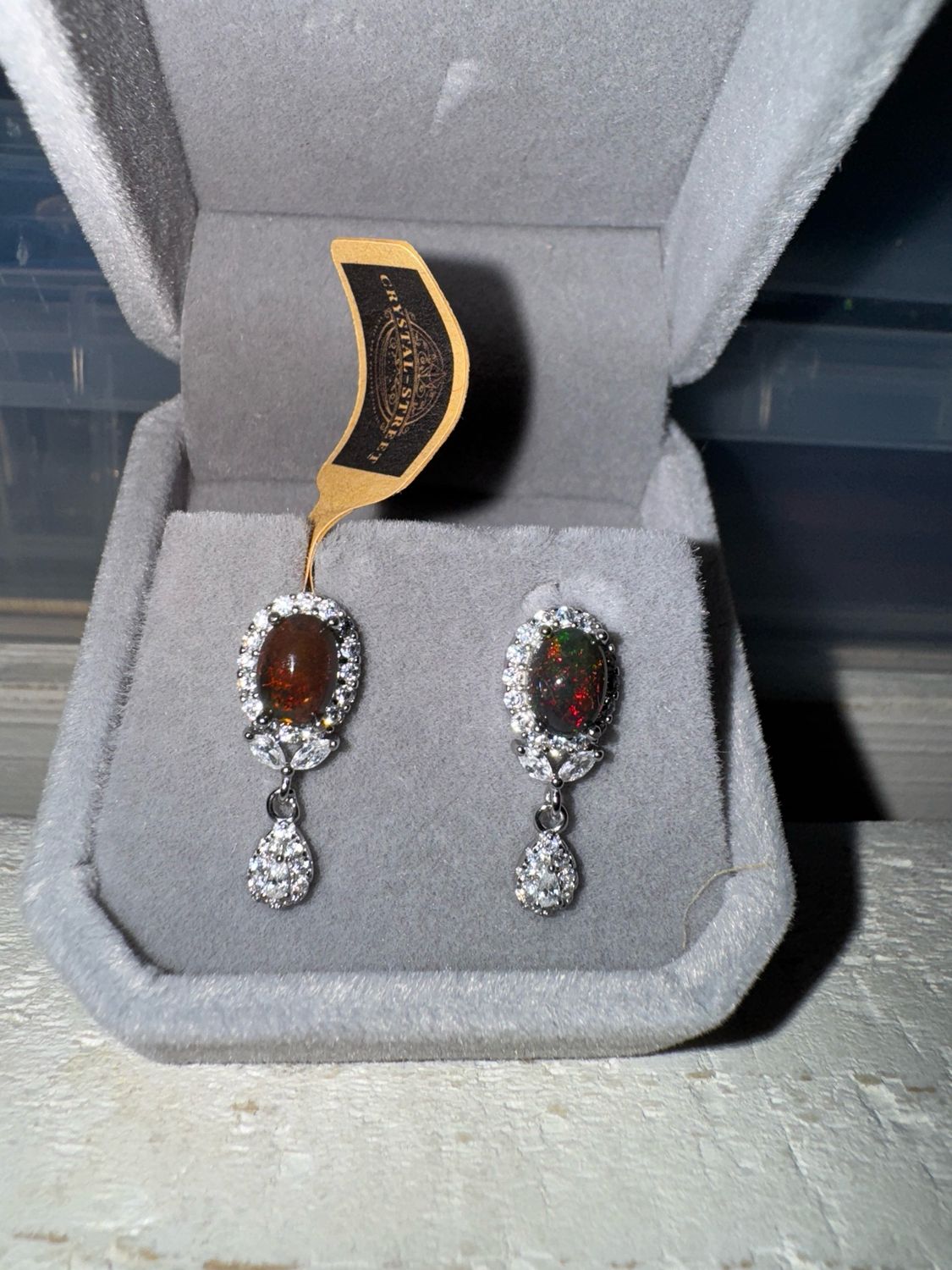 Black Fire Opal Sterling Silver Earrings