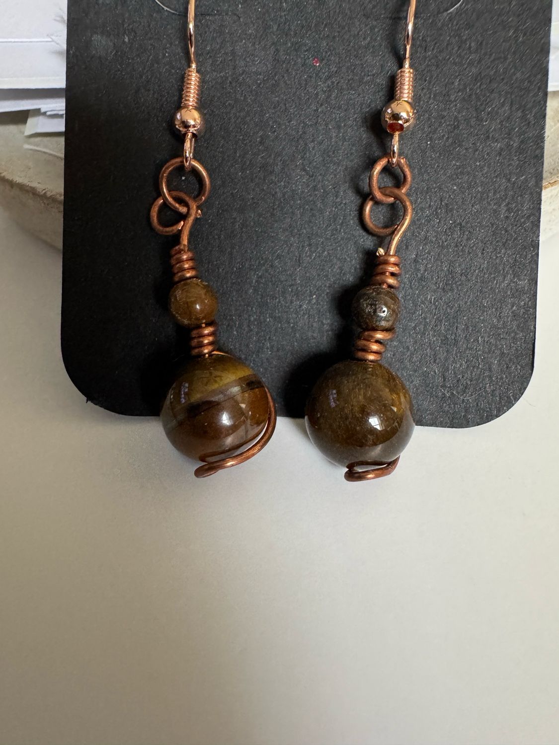 Tiger Eye Earrings In Copper