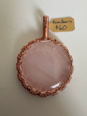 Rose Quartz Reversible Pendant In Copper